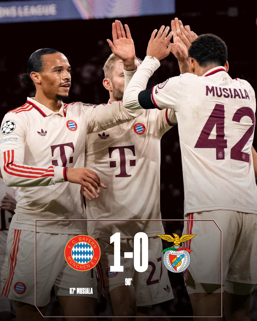 Jamal Musiala dał Bayernowi zwycięstwo w meczu Ligi Mistrzów przeciwko Benfice.